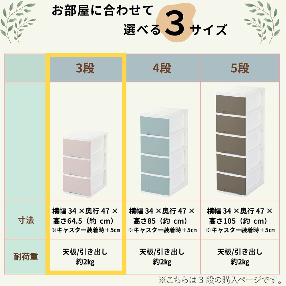 ニューライフスリム 収納ボックス 3段 キャスター付き グリーンパル