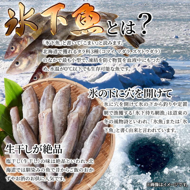 魚の干物 北海道産 生干し氷下魚 こまい 1kg ギフト対応 冷凍 お取り寄せグルメ｜kanaemina-gourmet｜04