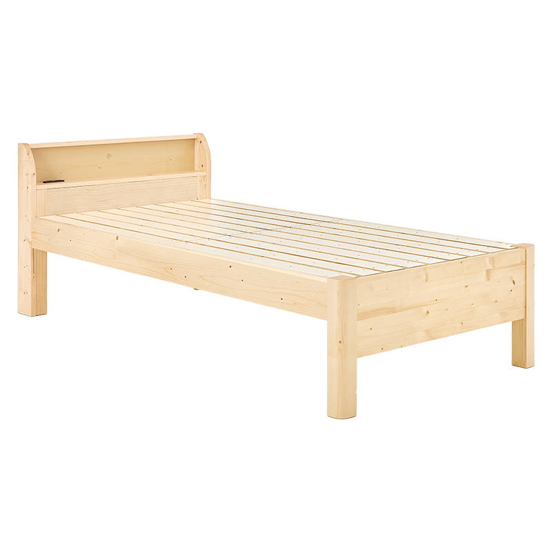 ベッド ベッドフレーム シングル 組み立て簡単 頑丈 耐荷重400kg 木製 すのこ床板 高さ調節 2口コンセント付き｜kanaemina-kagu｜02