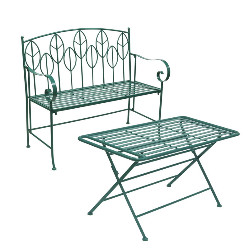 ガーデンテーブル アイアン製 ローテーブル ベンチ 1脚 2点セット サニーリーフ 庭 ベランダ 野外 屋外｜kanaemina-kagu｜02