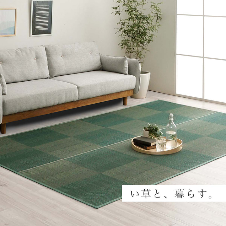 ござ 花ござ い草ラグ 畳の上敷き 本間 4.5畳 ルネ 格子柄 市松柄 和室 敷物 カーペット リビング ナチュラル シンプル 夏 抗菌防臭 消臭