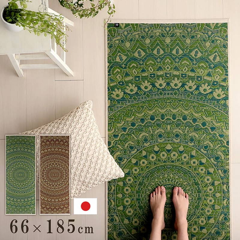 イケヒコ - 瑜伽引っ敷き い草 畳引っ敷き 大きめ 66x185珊 yoga 室内装飾引っ敷き 曼荼羅 国産い草当て嵌める 後押しTPE 上滑り打ち切り付き添い人 ヨガ、ピラティス-スポーツ-ヨガマット