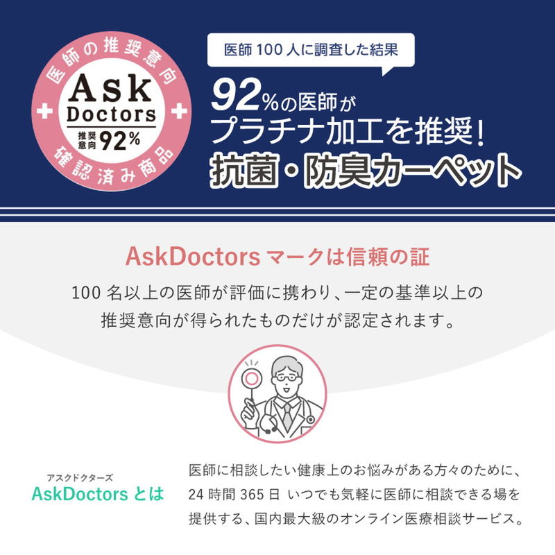 ラグ カーペット 江戸間 8畳用 352x352cm お医者さんがすすめる AskDoctors 抗菌防臭 防カビ 消臭 抗ウイルス プラチナ加工｜kanaemina-kagu｜05