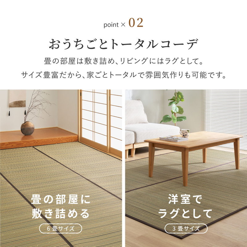 い草ラグ ござ 上敷き カーペット 江戸間 4.5畳 261x261cm 涼み 和モダン 天然い草使用 裏貼りあり フローリング対応_5