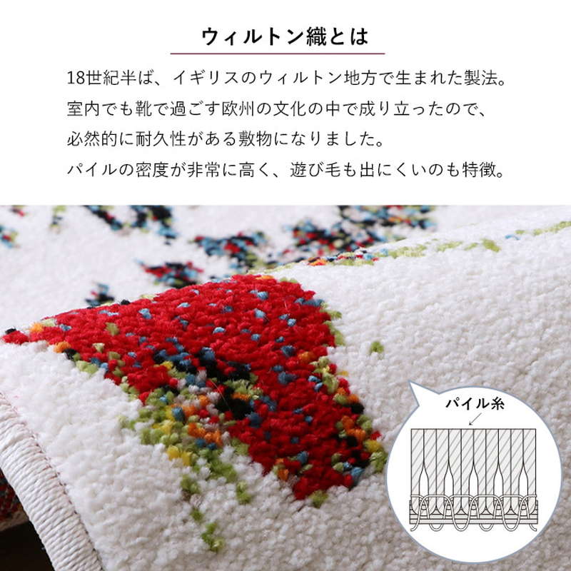 玄関マット 屋内用 60x90cm 楕円形 トルコ製 ウィルトン織り 花柄 ボタニカル柄 抗菌防臭 消臭 玄関 ソファー前 ベッドサイド 室内用｜kanaemina-kagu｜05