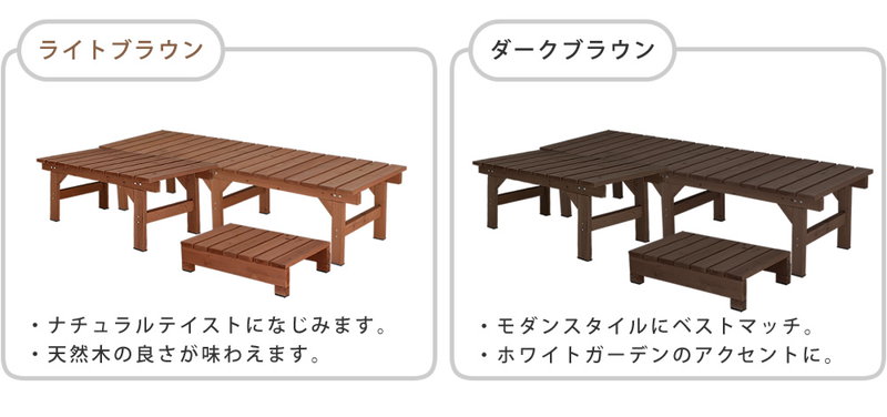 縁台 縁台ベンチ 木製 スギ材 天然木 ステップ 小デッキ 連結3点セット hiyori ひより 幅174×奥行55cmの画像