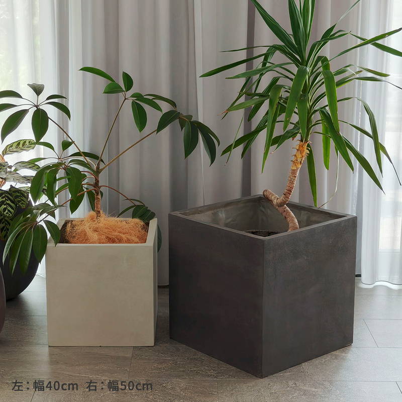 プランター 植木鉢 大型 正方形 40cm幅 石調FRPプランター キューブ型 おしゃれ 石調 軽い 軽量 屋外室内対応の画像
