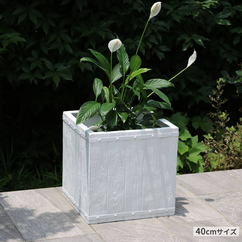 プランター 植木鉢 大型 正方形 40cm幅 木調FRPプランター キューブ型 おしゃれ 木調 軽い 軽量 屋外室内対応の画像
