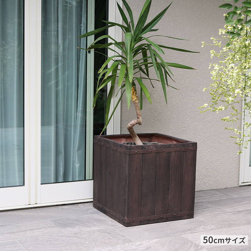 プランター 植木鉢 大型 正方形 40cm幅 木調FRPプランター キューブ型 おしゃれ 木調 軽い 軽量 屋外室内対応の画像