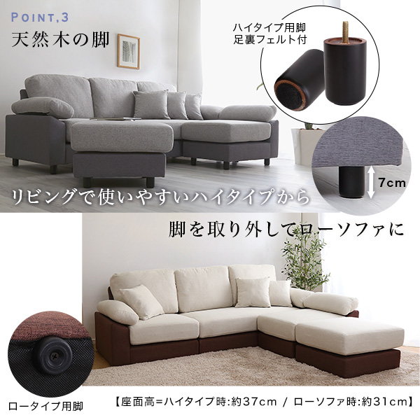 カウチソファ ソファー コーナーソファー 5人掛け 本体ファブリック