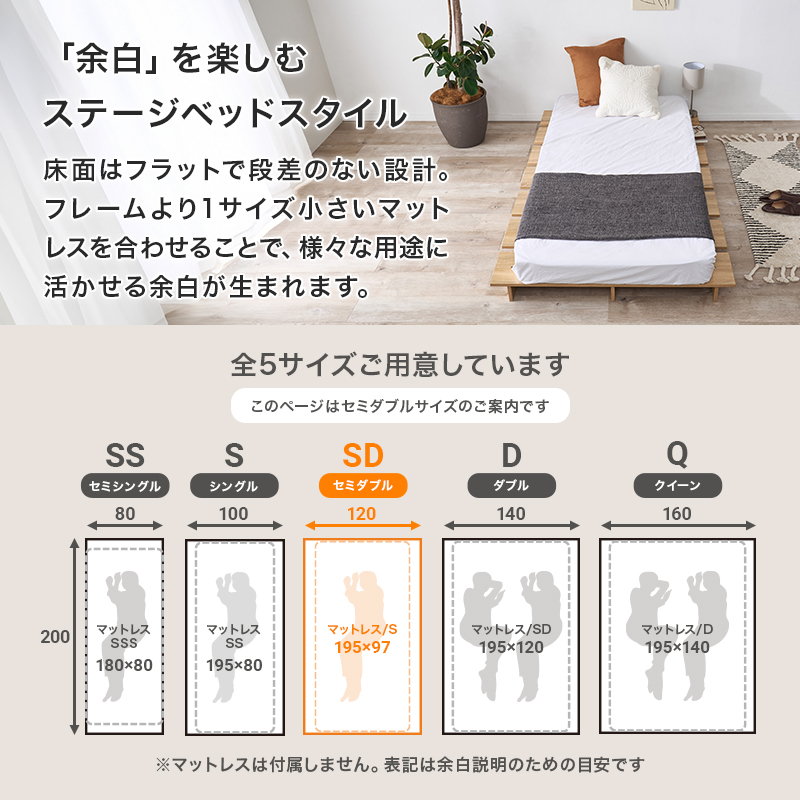 ローベッド フラット ステージタイプ セミダブル ベッドフレーム
