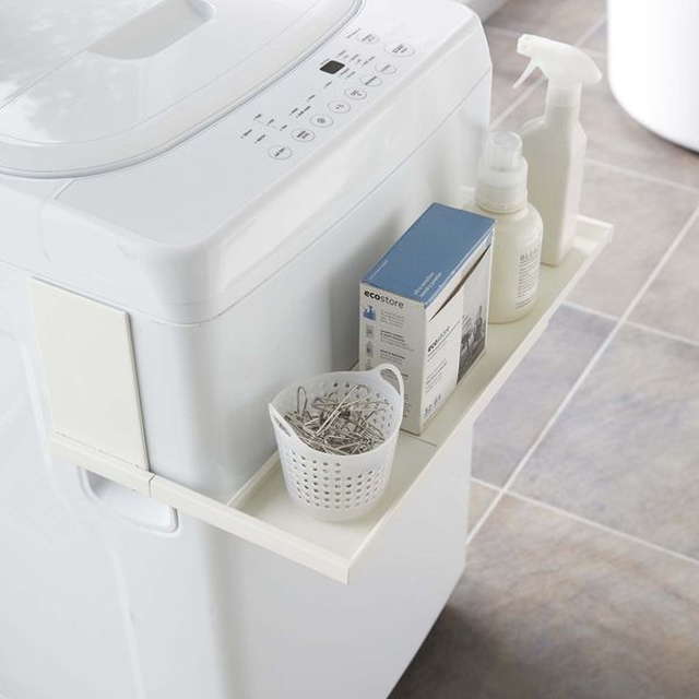 洗濯機ラック ランドリーラック 伸縮式 磁石 マグネット取り付け 対応幅37.5-65cm Plate プレート ホワイト 白｜kanaemina-kagu