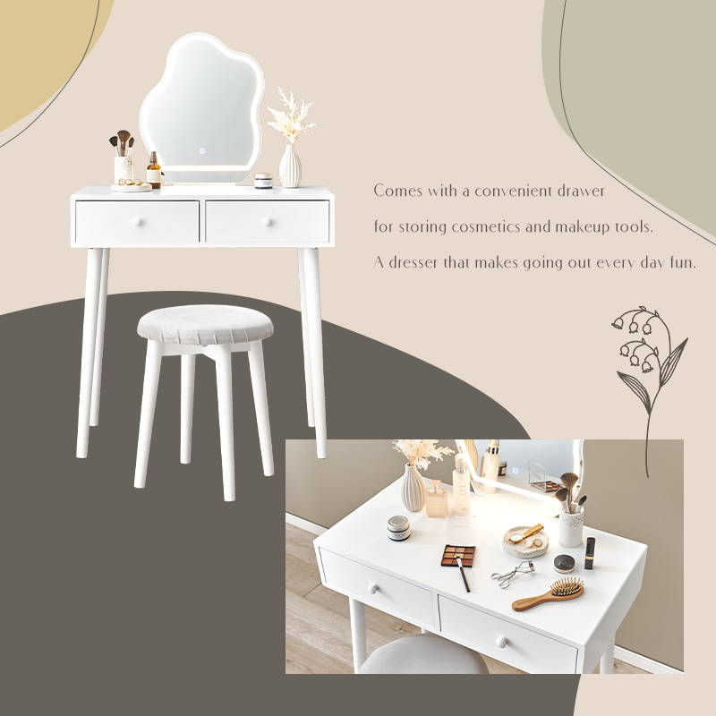 HAGiHARA ドレッサーデスク 鏡台 白 ホワイト LED女優ライト ミラー