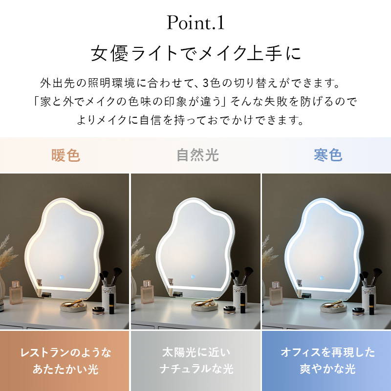 HAGiHARA（萩原） ドレッサーデスク 鏡台 白 ホワイト LED女優ライト