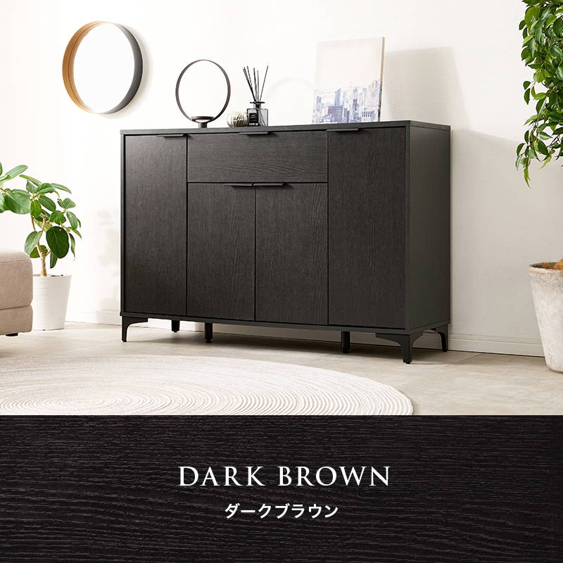 キャビネット サイドボード 扉付き収納棚 幅120cm おしゃれ モダン リビング収納 背面化粧 アイアン脚 木目調_18