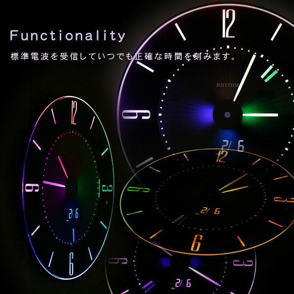 掛け時計 電波時計 デジタル 壁掛け時計 ウォールクロック 直径27cm カラーグラデーション 明るさ2段階調整｜kanaemina-kagu｜05