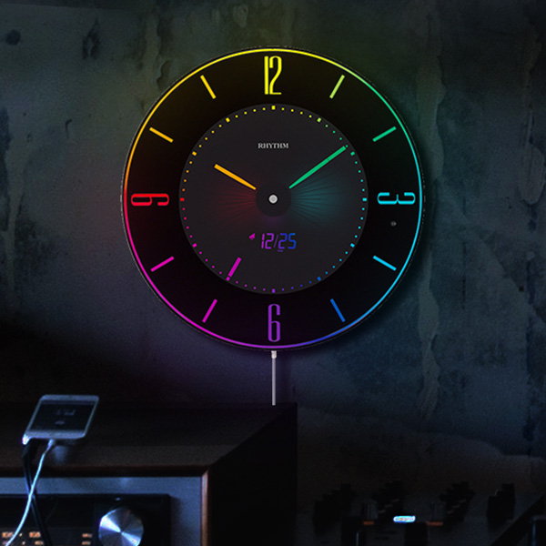 掛け時計 電波時計 デジタル 壁掛け時計 ウォールクロック 直径27cm カラーグラデーション 明るさ2段階調整｜kanaemina-kagu｜13