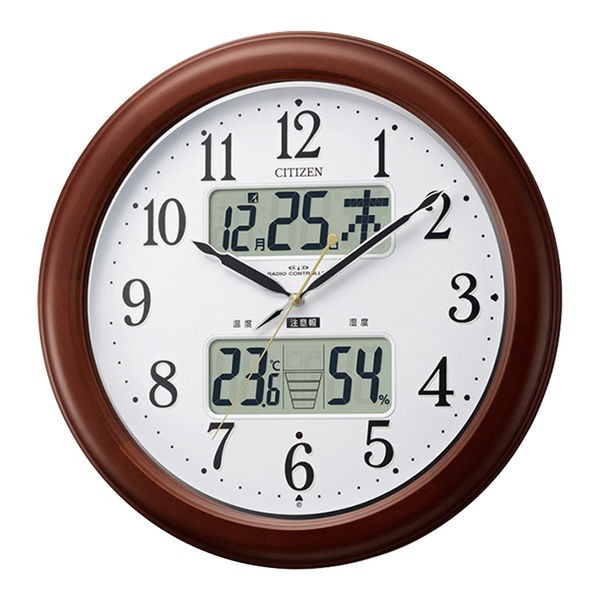 壁掛け時計 電波時計 シチズン 高精度温湿度計付き カレンダー表示 夜間自動点灯秒針停止｜kanaemina-kagu｜02