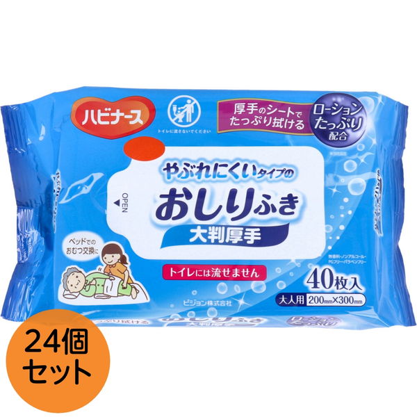 お尻拭き ハビナース やぶれにくいタイプのおしりふき 大判厚手 ローション配合 大人用 40枚入x12セット まとめ買い ケース販売 :1002 4902508111171 24:カナエミナ