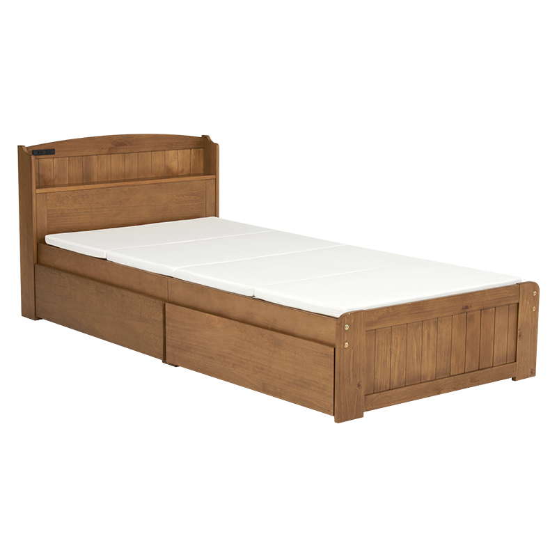 ベッド ベッドフレーム 薄型マットレス付き すのこベッド シングル 引き出し 収納付きベッド 木製 天然木 宮棚 コンセント付き｜kanaemina｜02