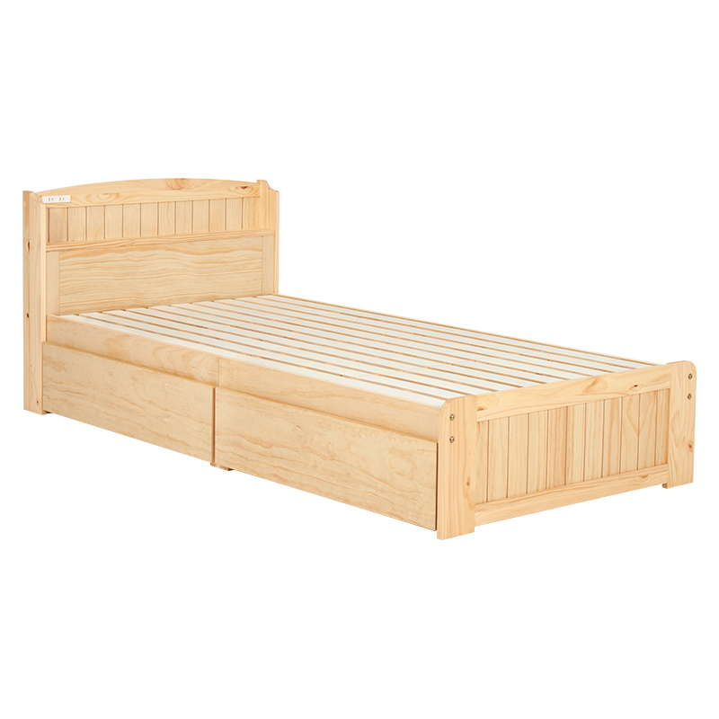 ベッド ベッドフレーム 薄型マットレス付き すのこベッド シングル 引き出し 収納付きベッド 木製 天然木 宮棚 コンセント付き｜kanaemina｜03