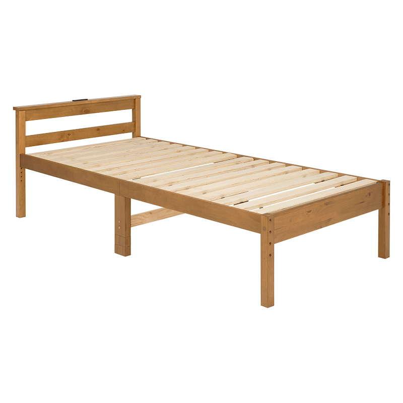 ベッドフレーム シングル 高さ3段階調節 木製 すのこ 床板 頑丈 敷布団使用可能 コンセント付き｜kanaemina｜02
