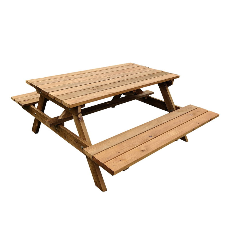 ガーデンテーブル 木製 天然木 日本製ひのき 一体型ピクニックテーブル 防腐・防蟻加工 ブラウン｜kanaemina｜02
