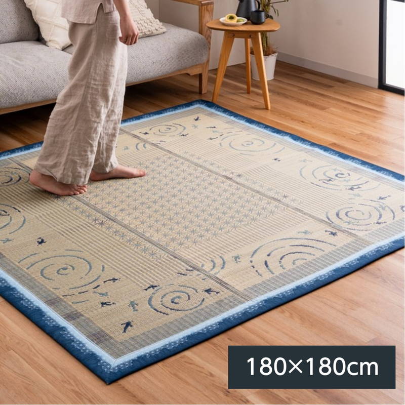 イケヒコ い草ラグマット カーペット ヒヨリ 180×180cm メダカ トンボ