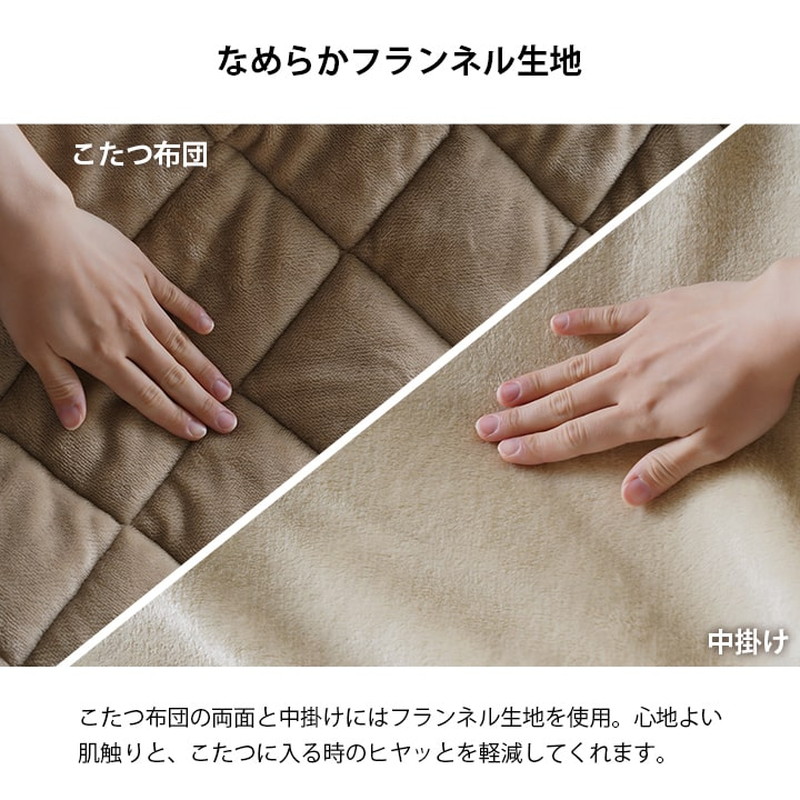 こたつ布団 中掛け一体型 正方形 225x225cm ミルフィー こたつ布団 ハイタイプ ロータイプ 兼用 洗える おしゃれ シンプル 無地 フランネル_4