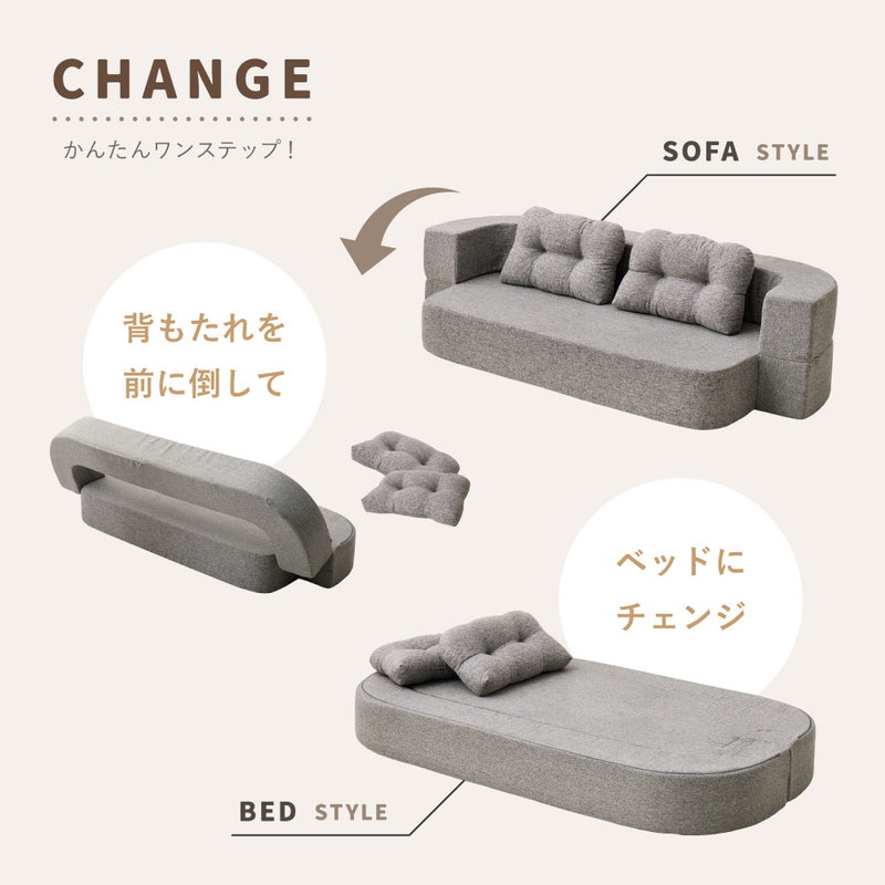 HAGiHARA（萩原） ソファー 2wayソファ ソファーベッド 圧縮フロア
