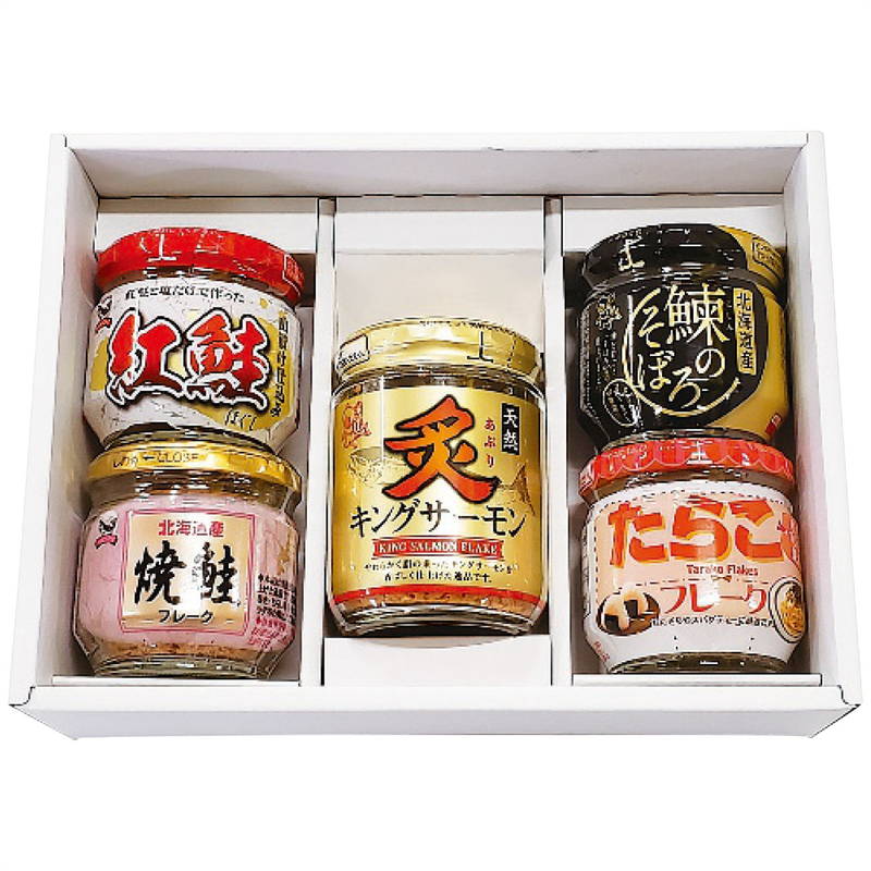 Yahoo! Yahoo!ショッピング(ヤフー ショッピング)網走水産 知床の味覚 5種類瓶セット 紅鮭 焼鮭 炙りサーモン 鰊のそぼろ たらこフレーク