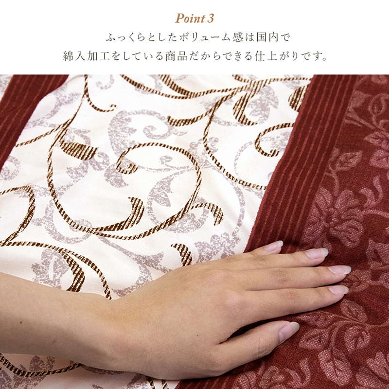 こたつ布団 掛け敷きセット 正方形 205×205cm 厚手 厚掛け ふっくら 暖かい 裏地フランネル 日本製 エレガンス調 掛け布団 敷き布団の画像