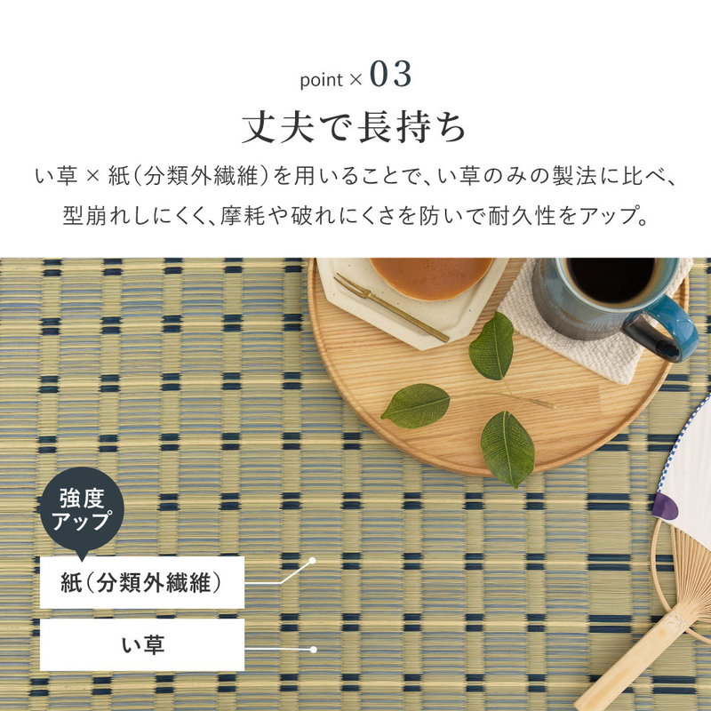 い草ラグ ござ 上敷き カーペット 江戸間 4.5畳 261x261cm 清澄 和風 市松模様 掛川織 天然い草 裏貼り フローリング対応_6