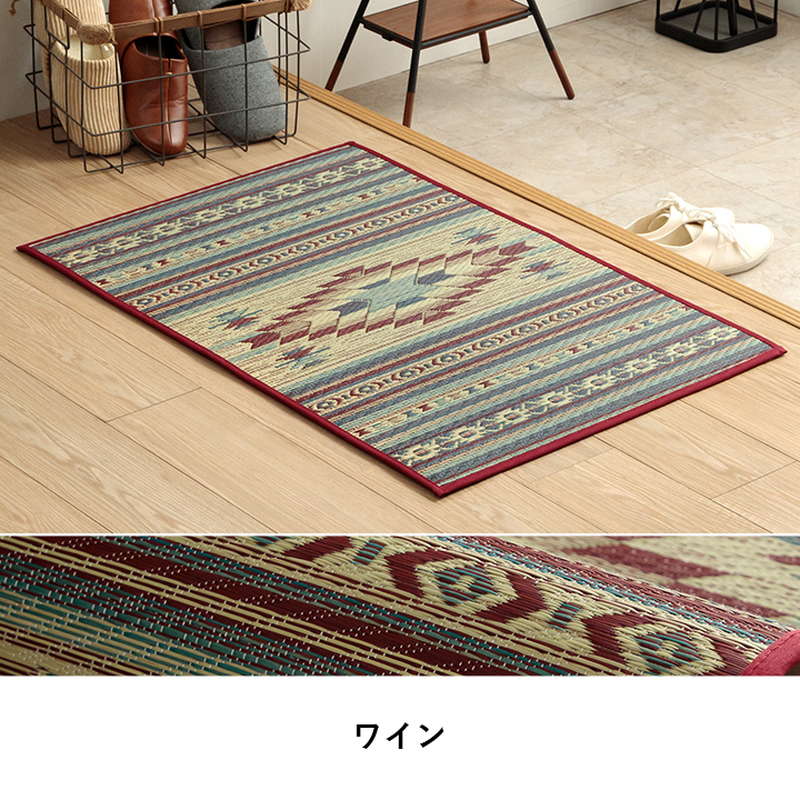 イケヒコ 玄関マット 屋内 60×90cm 夏用 国産 い草ラグ 袋三重織り 