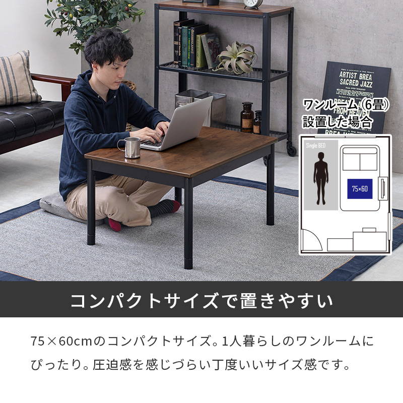 HAGiHARA（萩原） こたつセット 長方形 75x60cm 1人用 おしゃれ