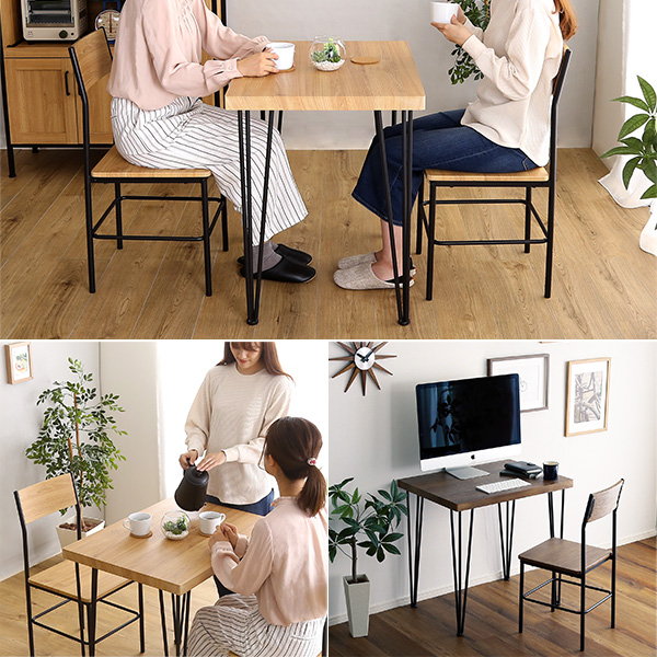 【2/22中直】≪NX075≫ 2人用ダイニングセット ヴィンテージ風 木目調ブラウン 　　幅70cm/おしゃれ/組み立て家具/アイアンｘウッド風/ダイニングテーブル/ダイニングチェア/一人暮らし/中古家具/リユースストレージ仙台 VENTOTA ダイニングテーブルセット 2人 2人用 幅70cm おしゃれ モダン