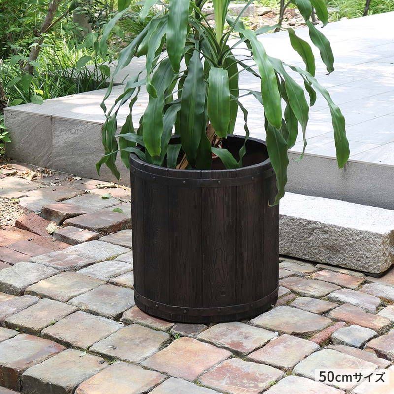 プランター 植木鉢 大型 大小2個セット 直径40/50cm 木調FRPプランター