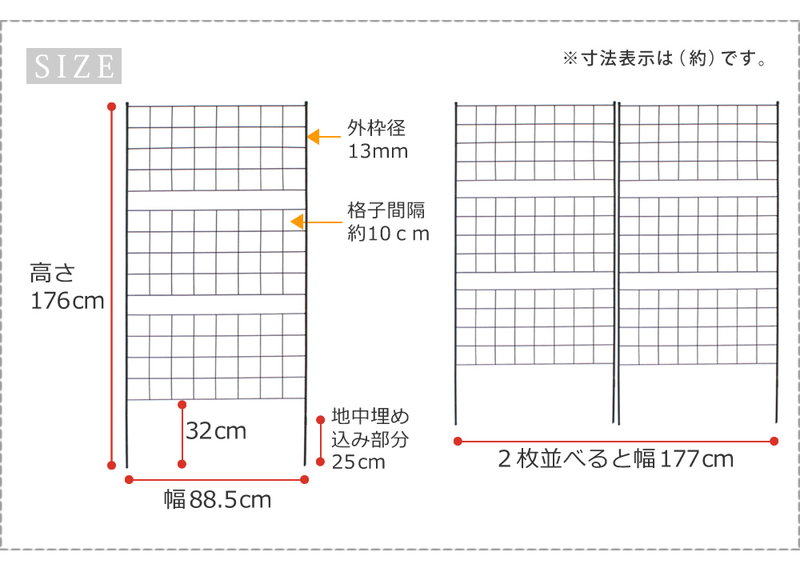 ガーデンフェンス アイアンフェンス DIY 挿し込み式 ハイタイプ 幅88.5 高さ176cm 2枚 グラフ グリーンカーテン｜kanaemina｜14