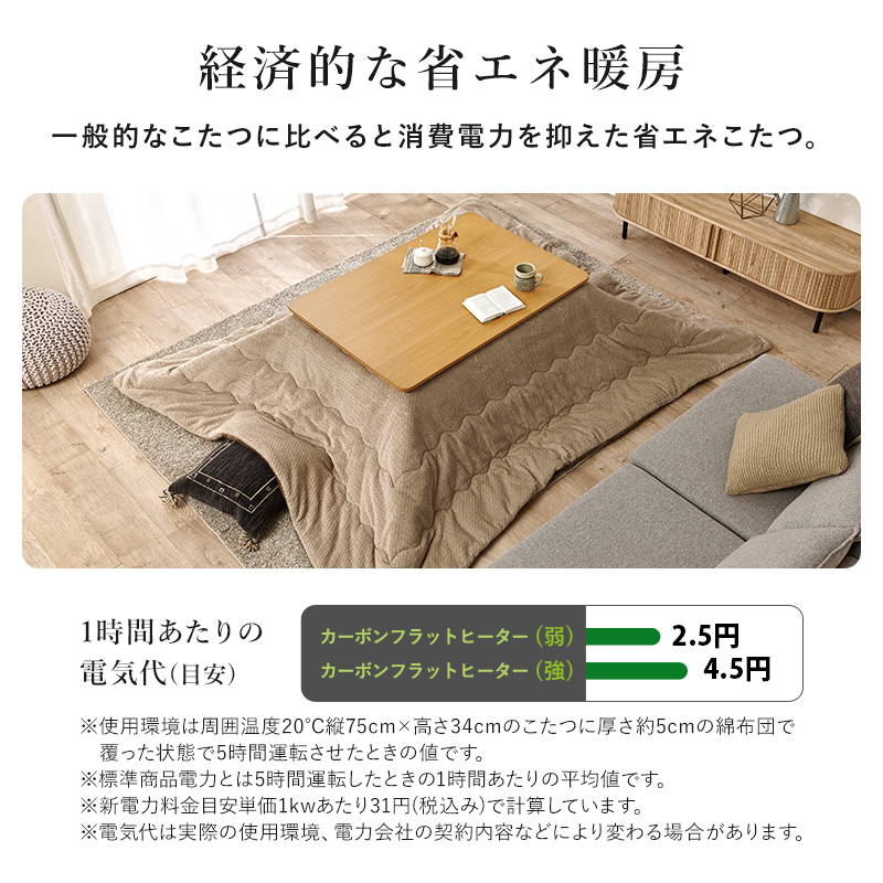 HAGiHARA - こたつ仕かける 2人用〜4人用 矩形 105x75糎 生まれながら木突板 薄型炭素暖房器 洗える編み物柄掛け布団 2点仕かける 爆買