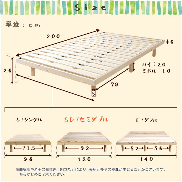 すのこベッド ベッドフレーム セミダブル 天然木 木製 北欧パイン材 高