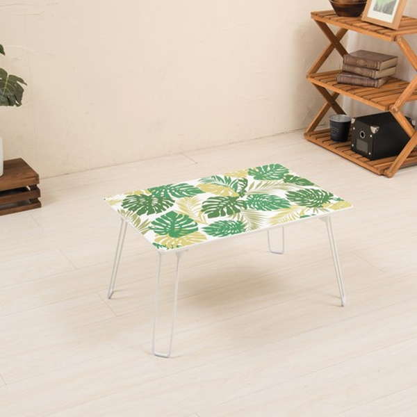 テーブル 折りたたみテーブル 60×40cm サイドテーブル ミニテーブル ローテーブル おしゃれ 南国風 グリーンモンステラ ボタニカルデザイン
