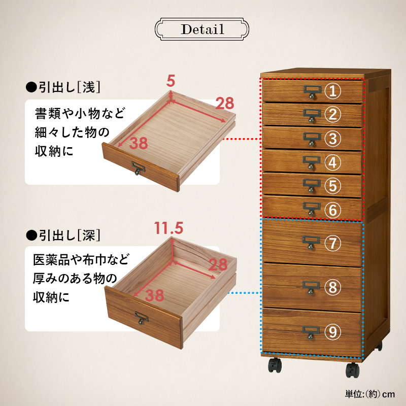 HAGiHARA（萩原） 書類棚 多段チェスト 収納棚 引き出し 9段 A4 B4