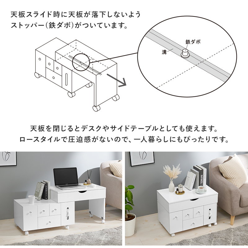 HAGiHARA（萩原） ドレッサー 鏡台 伸縮式コスメワゴン ワイド 鏡付き