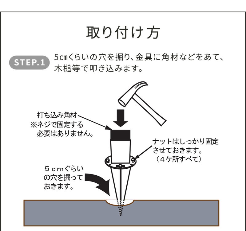 ラティス フェンス 固定金具 土中用 支柱固定金具 調整付き 4個セット 75mm支柱用 DIYパーツ｜kanaemina｜10