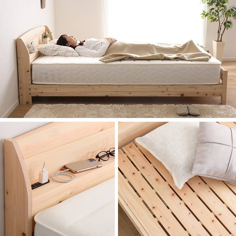 ひのきベッド セミダブル ノーマルすのこタイプ 国産ヒノキ使用 棚