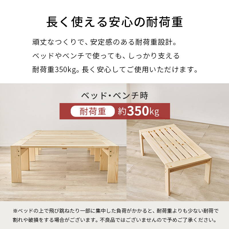 オープンシェルフ ベッドフレーム ベンチ 1台3役 3way 4分割 天然木 木製 シングルベッド 収納棚 ラックの画像