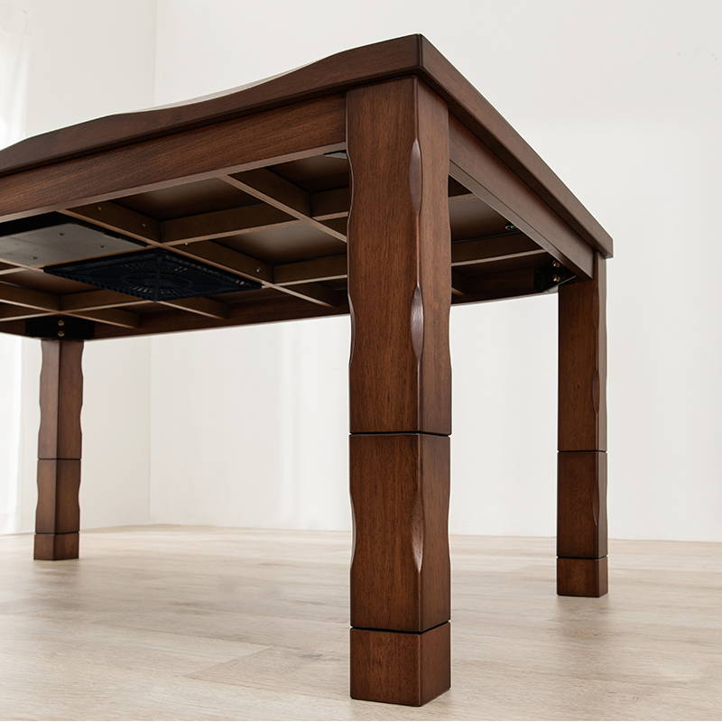 ダイニングこたつ テーブル単品 正方形 90x90cm 和風 なぐり加工 山城90 高さ4段階調節 継ぎ脚付きの画像