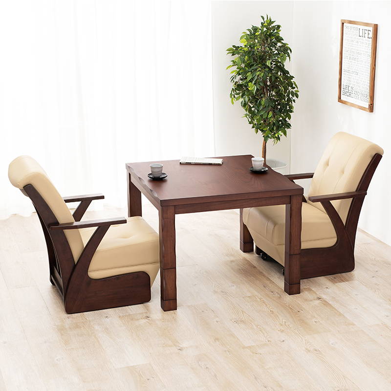 ダイニングこたつ テーブル単品 正方形 90x90cm 和風 なぐり加工 山城90 高さ4段階調節 継ぎ脚付きの画像
