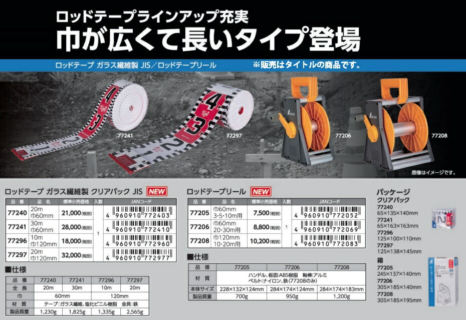 シンワ ロッドテープ 77296 ガラス繊維製 10m巾120mm クリアパック JIS