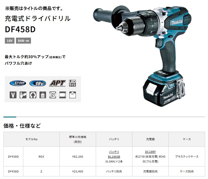マキタ（makita） DF458DZ 充電式ドライバドリル 本体のみ 18V対応 